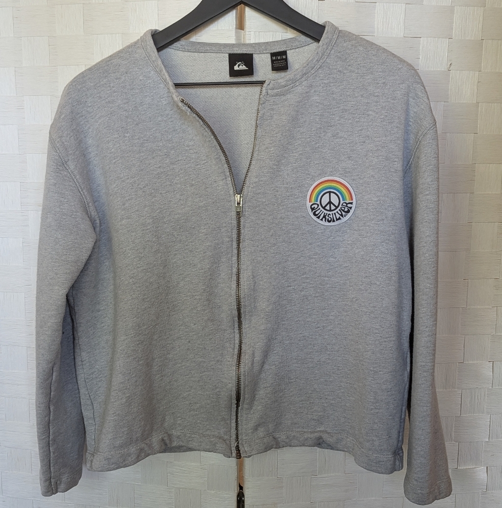 Quiksilver Women's Gray Zip-Up Jacket Coat Rainbow Logo Zip-up Sz Med Great Used